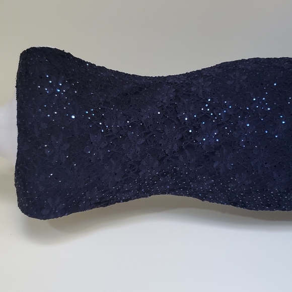 Connected Apparel Lined Sleeveless Navy Sequined & Lace Sheath Dress - Size 8 - Picture 7 of 12